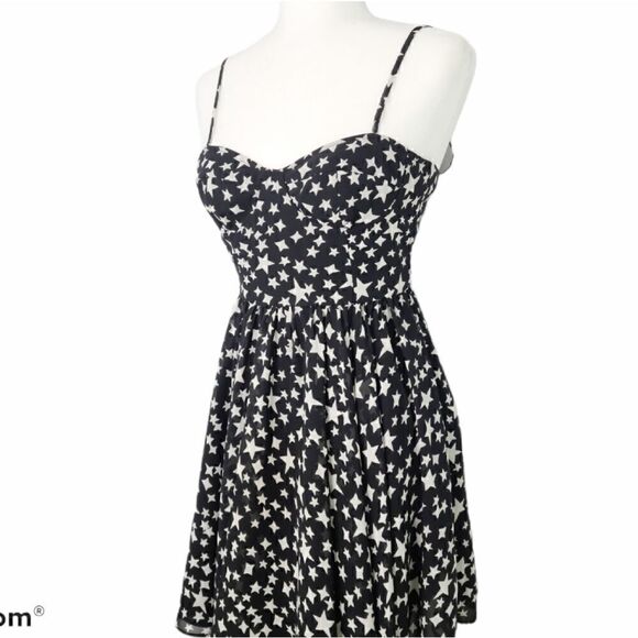 Pearl By Georgina Chapman of Marchesa Black White Stars Mini Strap Dress Size 2 - Picture 5 of 13